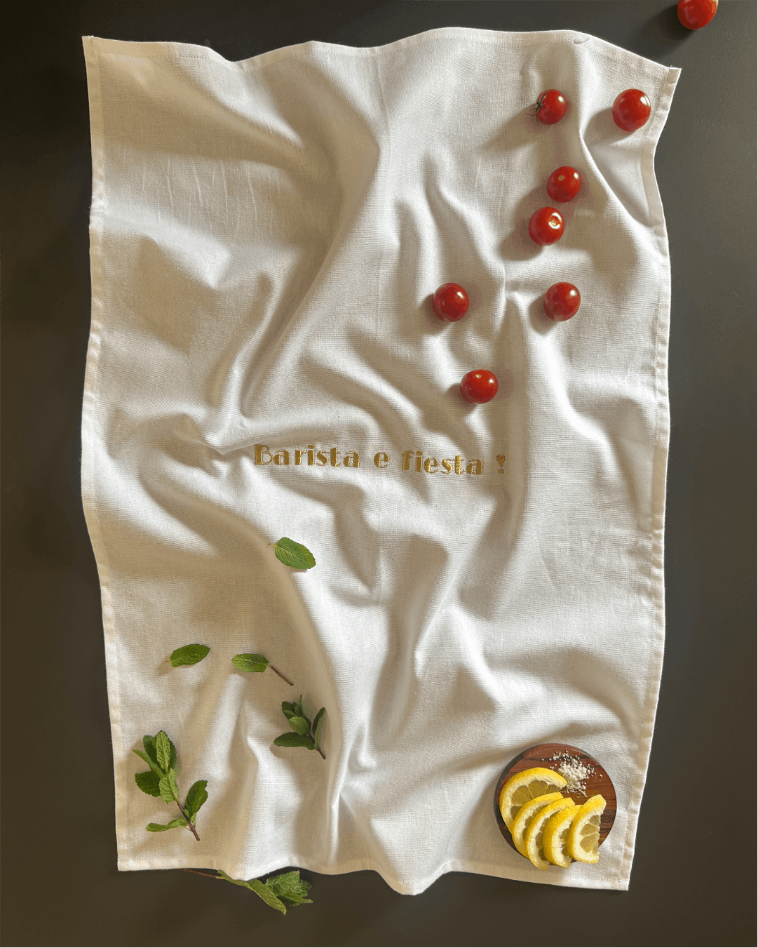 Torchon de cuisine Beige brodé - Barista e fiesta - Collection La dolce Vita - Simone Home