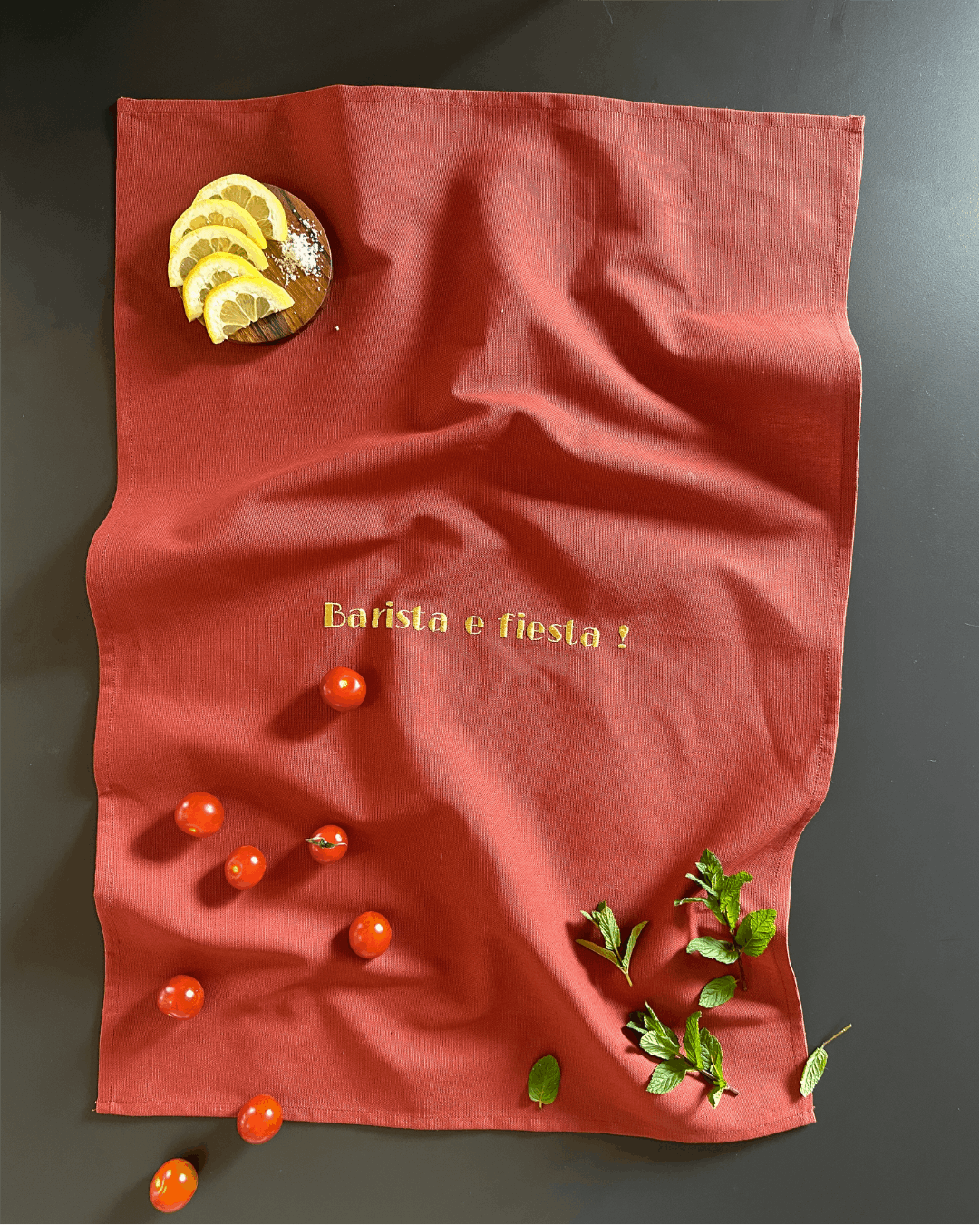 Torchon de cuisine Terracotta brodé - Barista e fiesta - Collection La dolce Vita - Simone Home