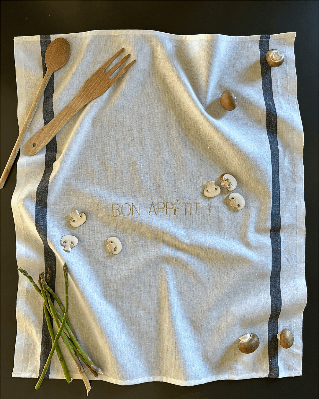 Torchon de cuisine Blanc et noir brodé - Bon appétit - Collection les grands classiques - Simone Home