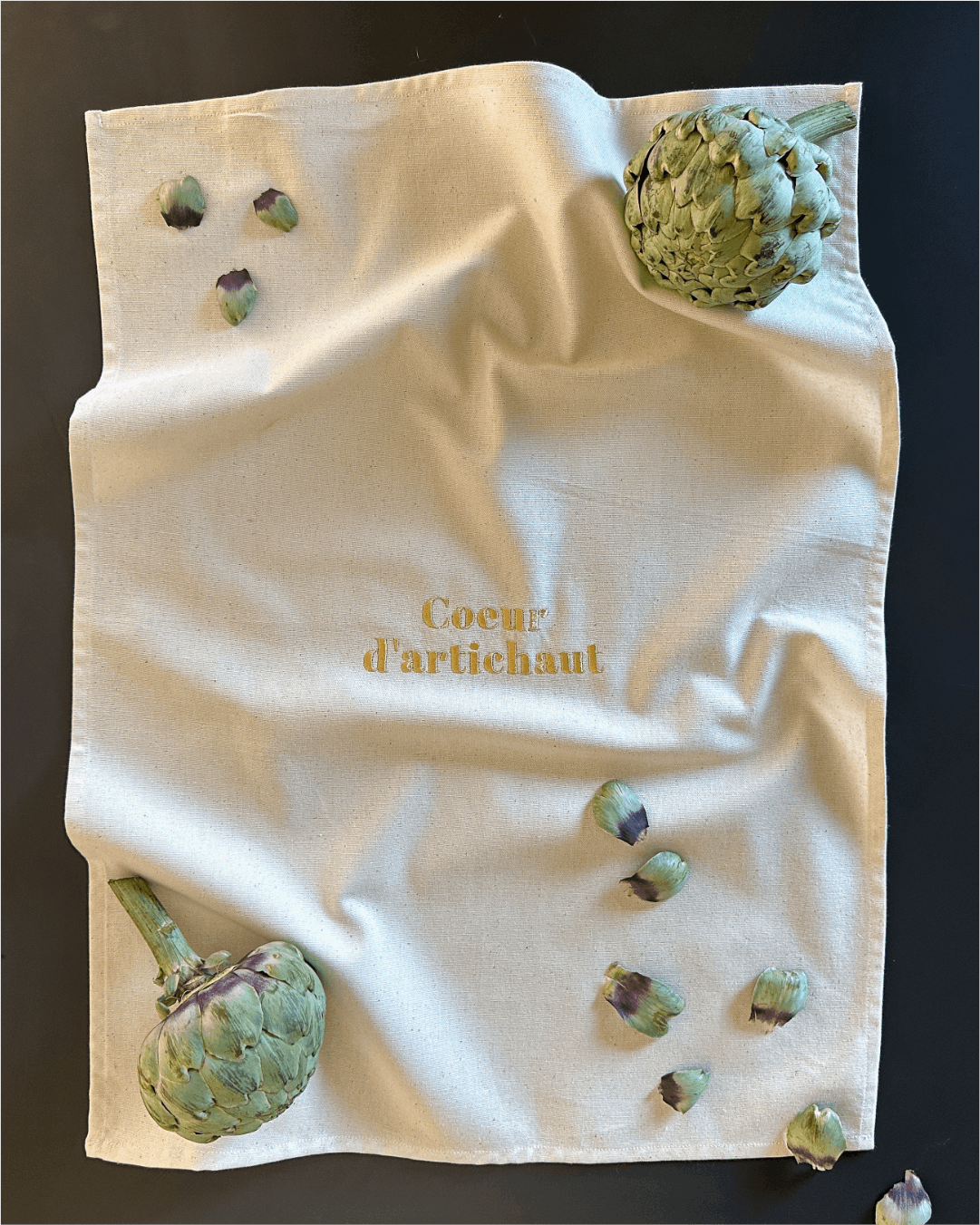 Torchon de cuisine Beige brodé - Coeur d'artichaut - Collection Flirt - Simone Home
