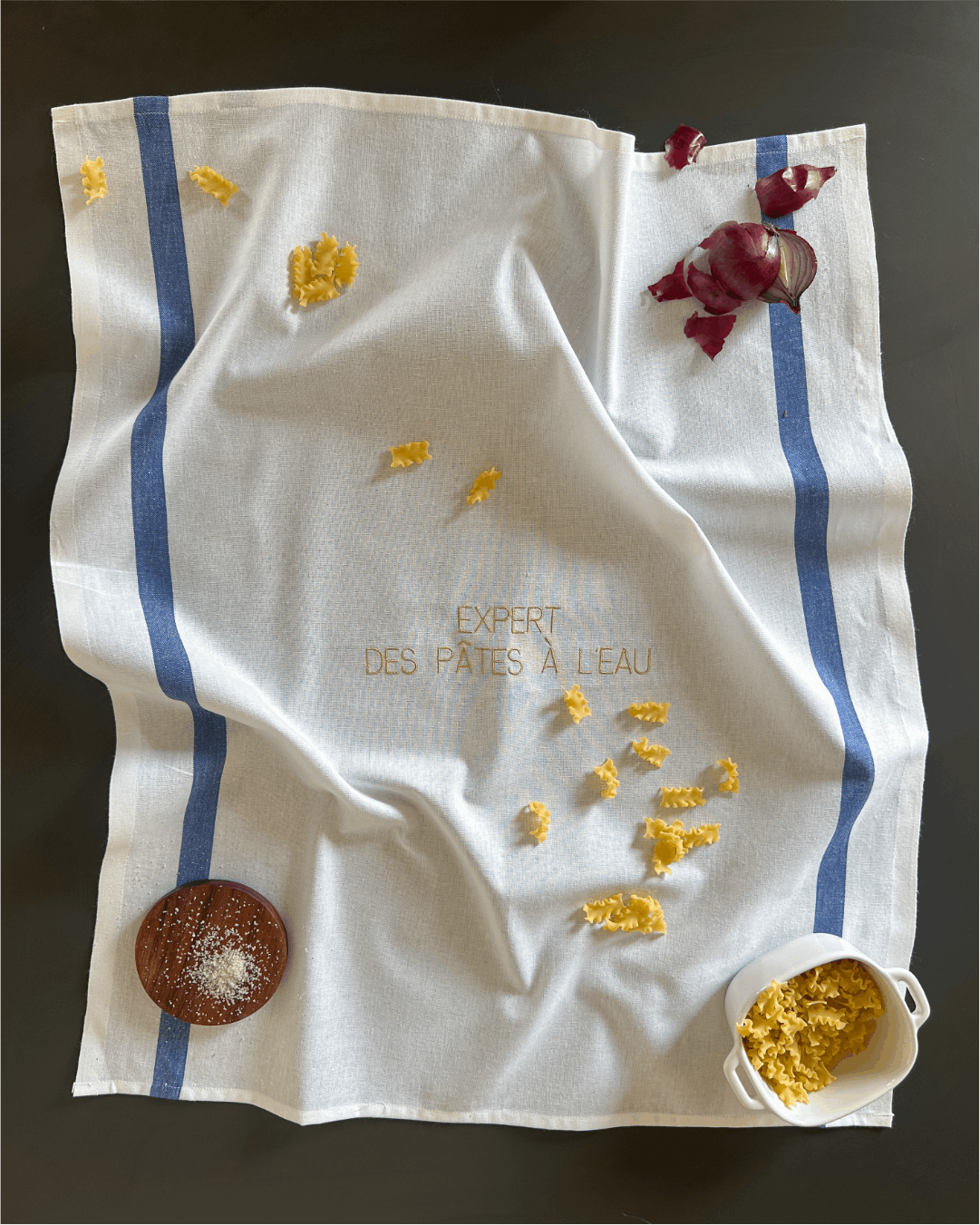 Torchon de cuisine Blanc et Bleu - Expert des pâtes à l'eau - Collection Cata de la cuisine - Simone Home