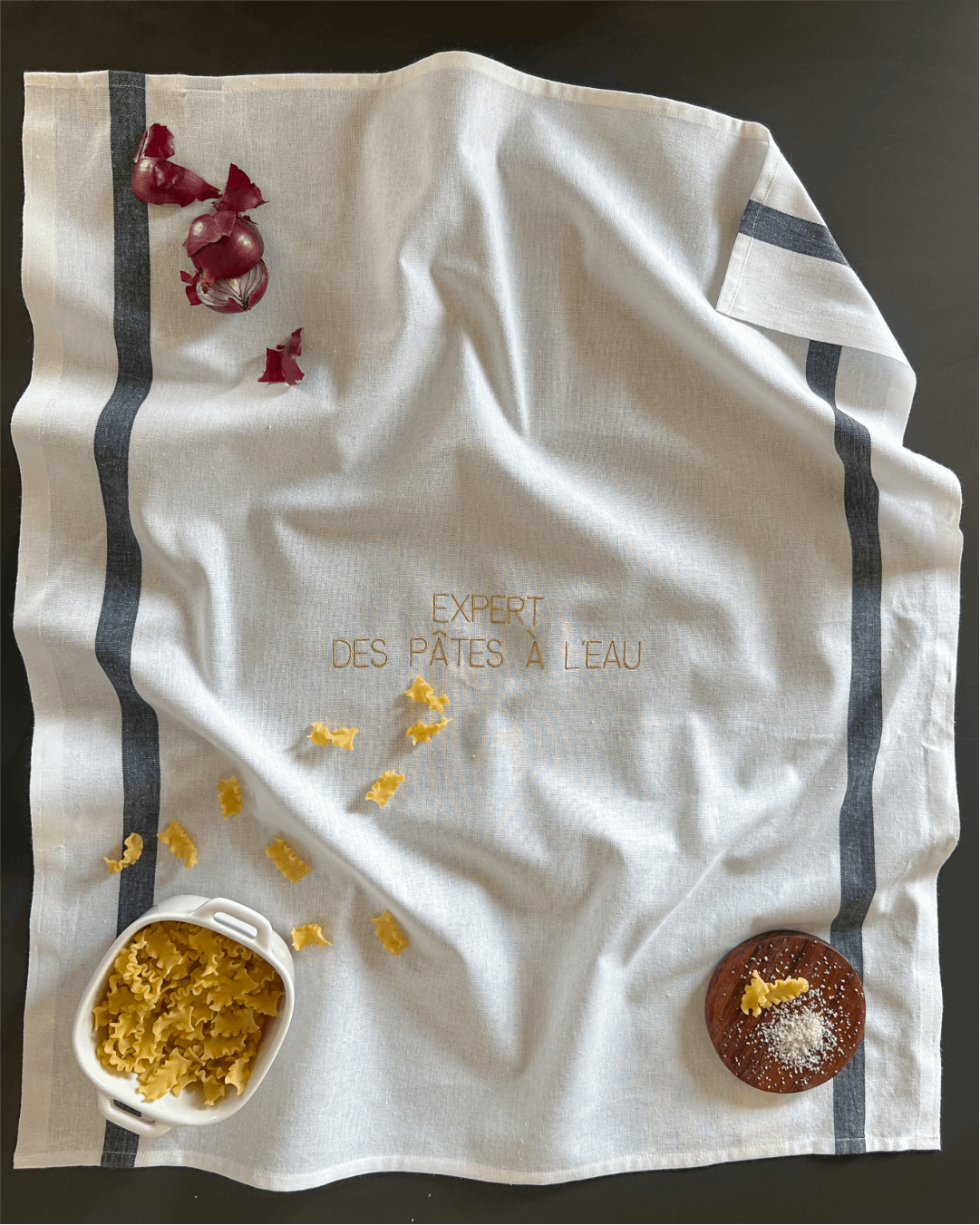 Torchon de cuisine Blanc et Bleu - Expert des pâtes à l'eau - Collection Cata de la cuisine - Simone Home