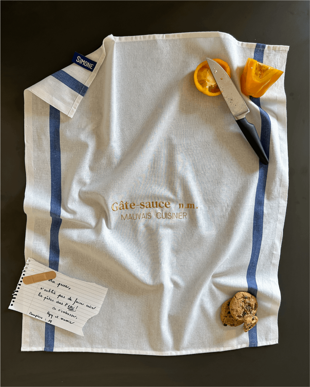 Torchon de cuisine Blanc et Bleu - Gâte sauce - Collection cata de la cuisine - Simone Home