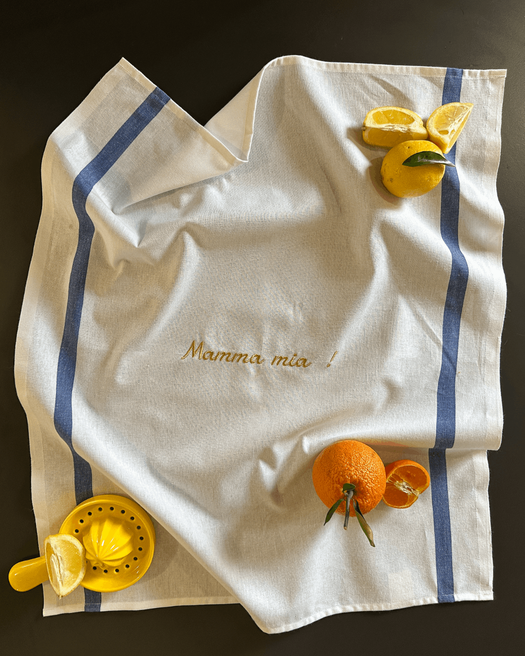 Torchon de cuisine Blanc et bleu - Mamma mia - Collection La dolce vita - Simone Home