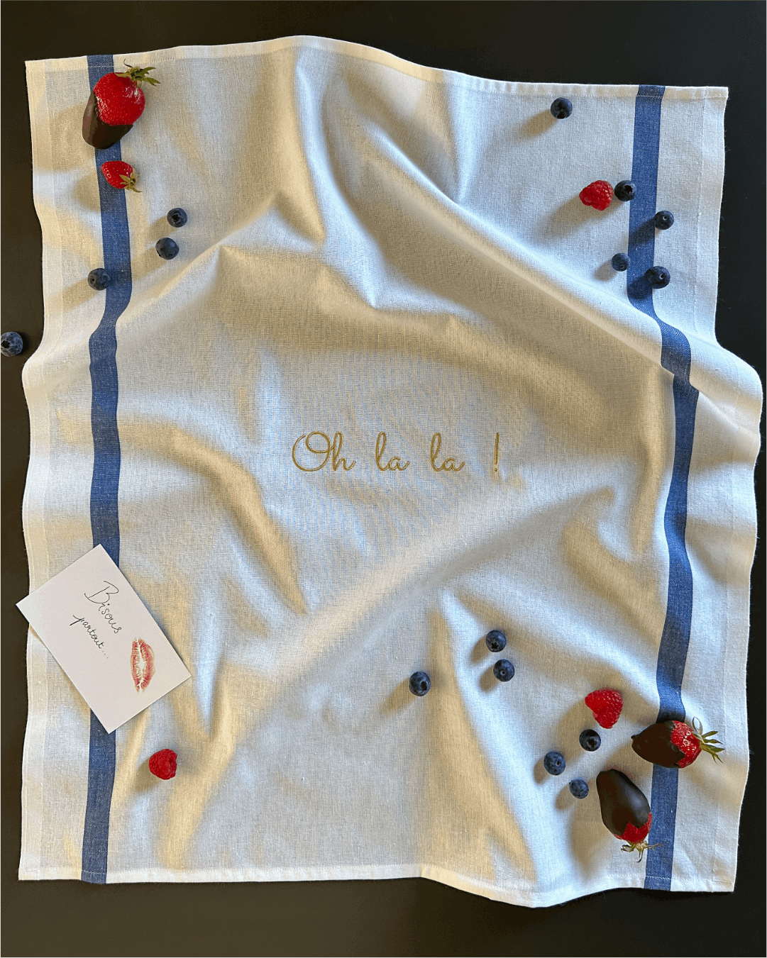 Torchon de cuisine Blanc et Bleu - Ohlala - Collection Flirt - Simone Home