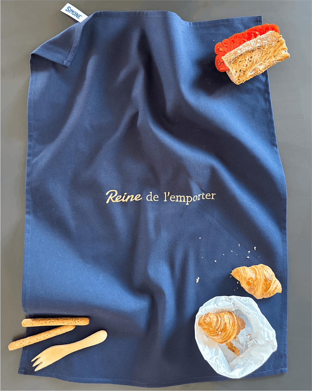 Torchon de cuisine Bleu Marine - Reine de l'emporter - Collection Cata de la cuisine - Simone Home