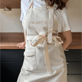 Tablier de cuisine Beige brodé - Bon appétit - Collection les grands classiques - Simone Home