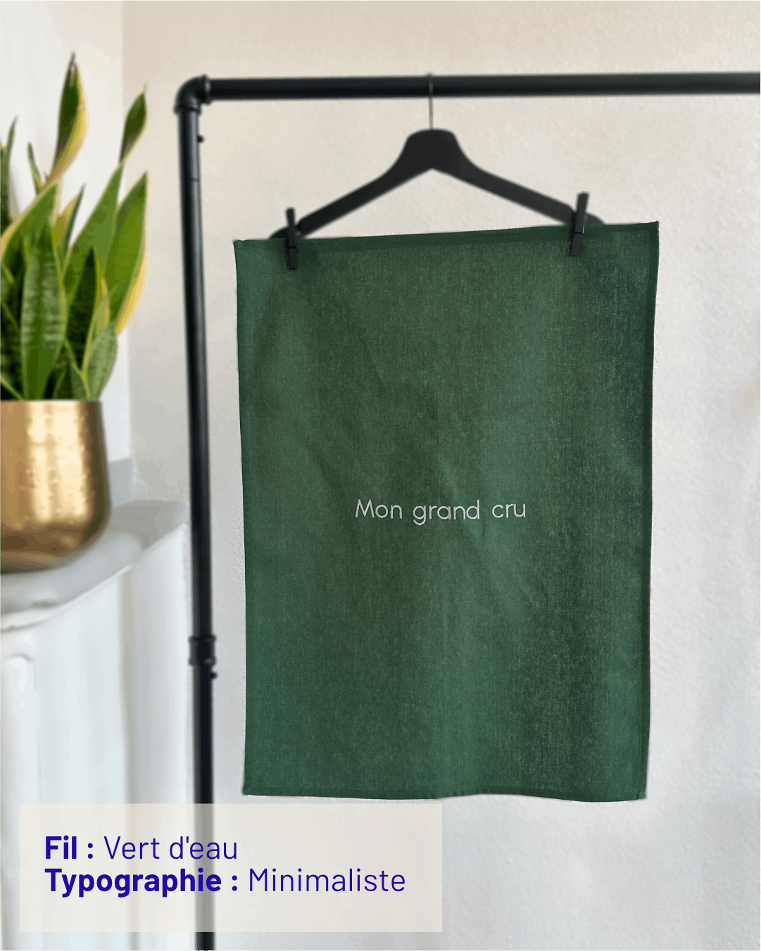 Torchon personnalisable - Broderie personnalisée - Coloris vert Sapin - Simone Home