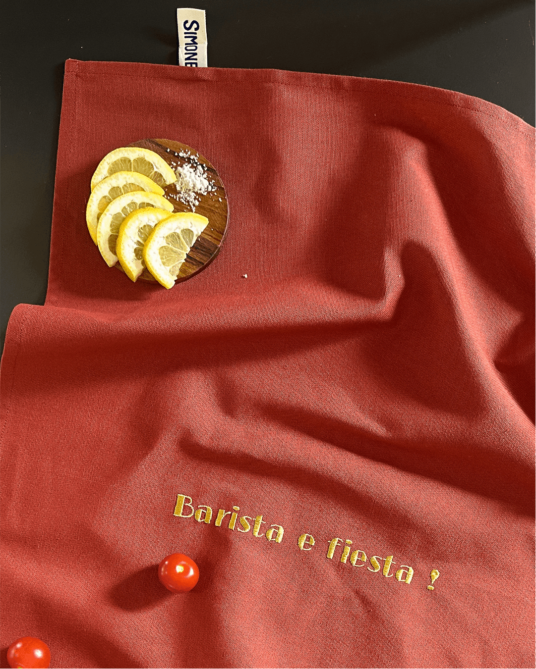  Torchon de cuisine Terracotta brodé - Barista e fiesta -  Collection La dolce Vita - Simone Home 