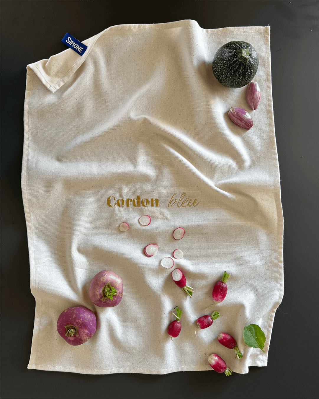  Torchon de cuisine Beige  brodé - Cordon Bleu -  Collection Les grands classiques - Simone Home 
