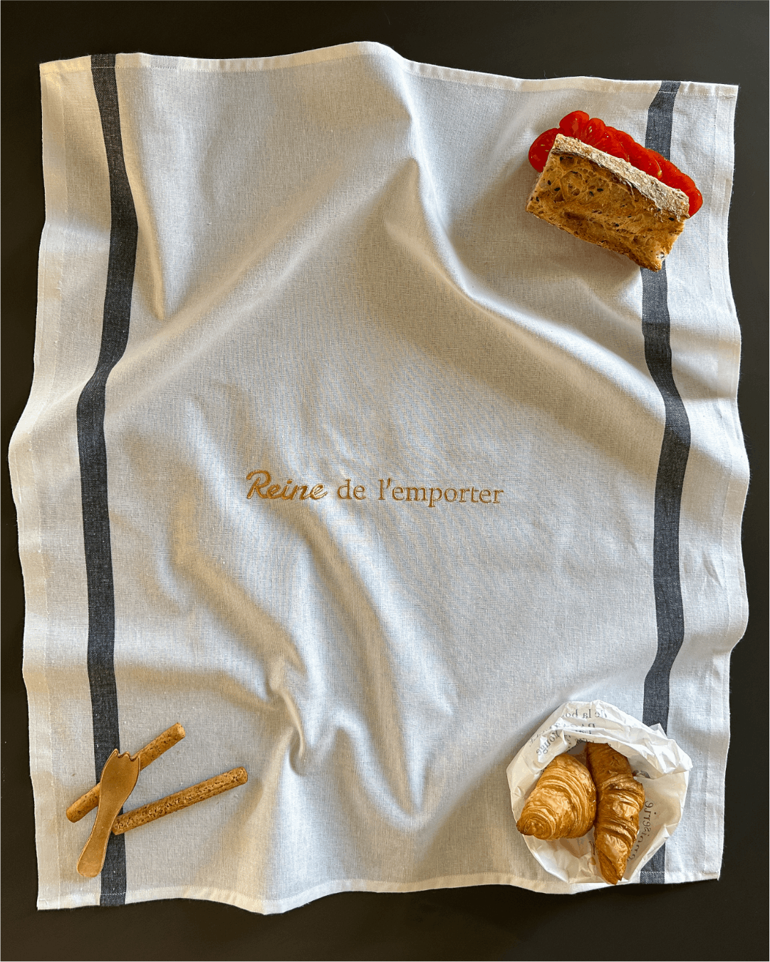  Torchon de cuisine Blanc et Noir - Reine de l'emporter -  Collection Cata de la cuisine - Simone Home 