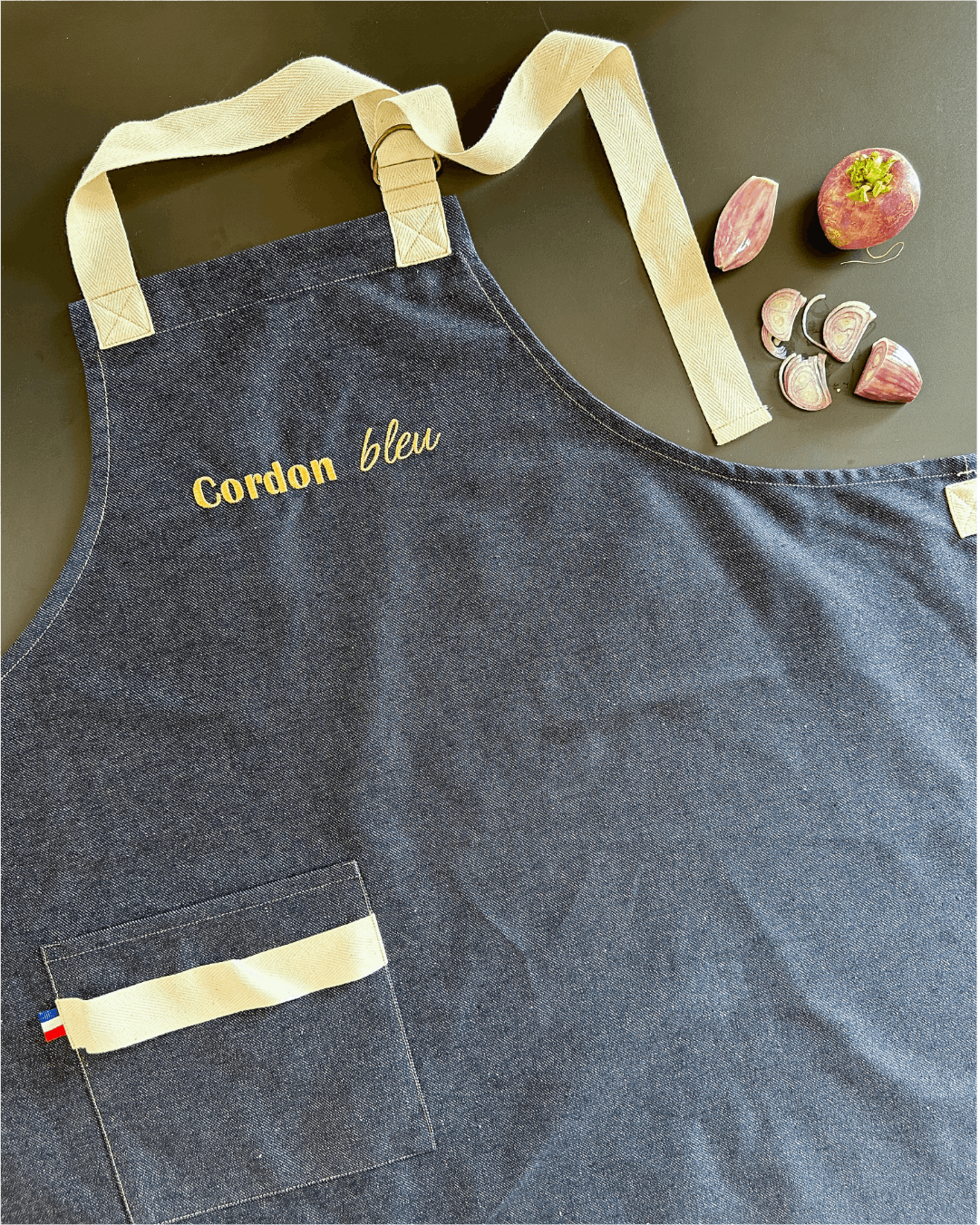 Tablier de cuisine Denim brodé - Cordon bleu  -  Collection les grands classiques - Simone Home 