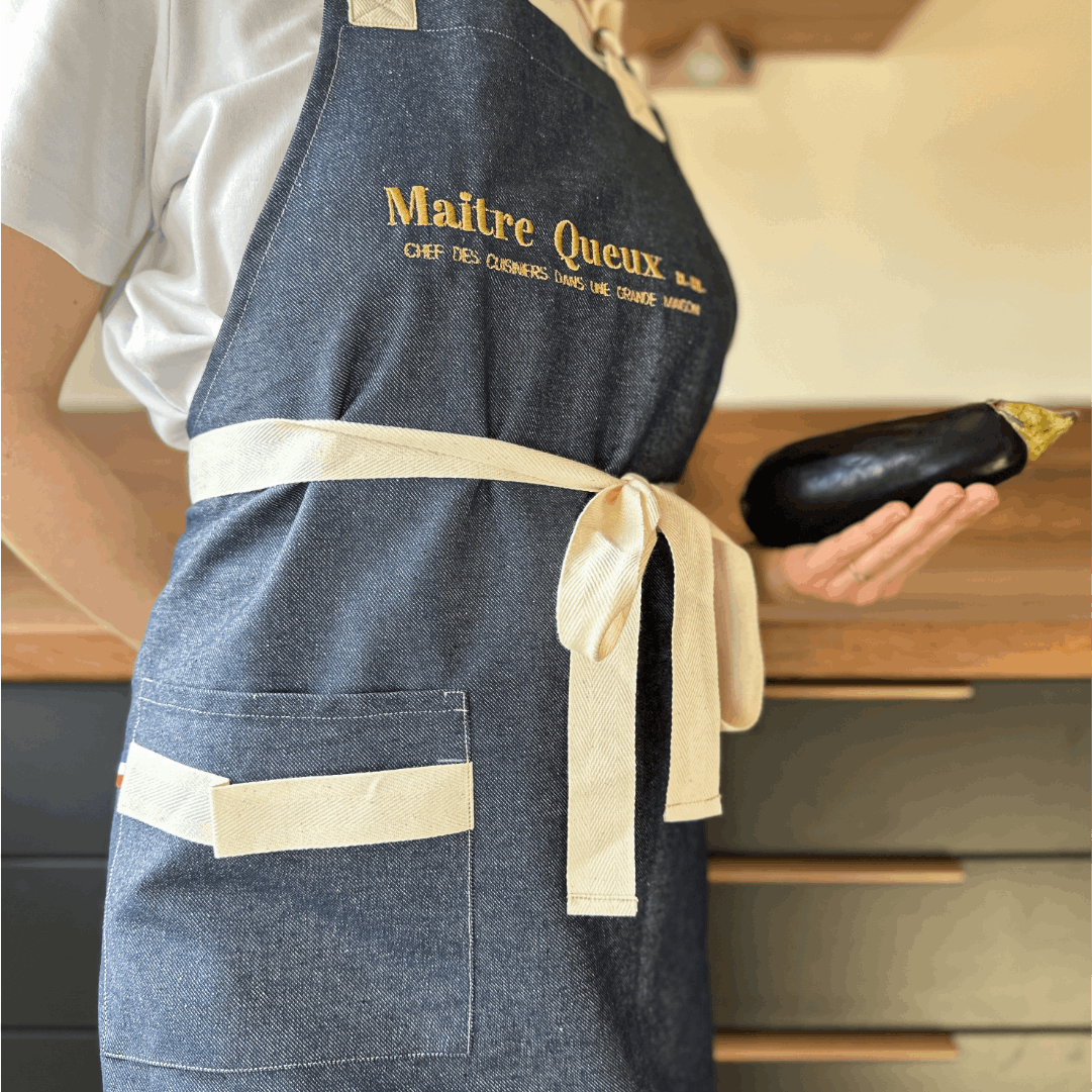 Tablier de cuisine personnalisé - Maitre queux  - coloris Denim