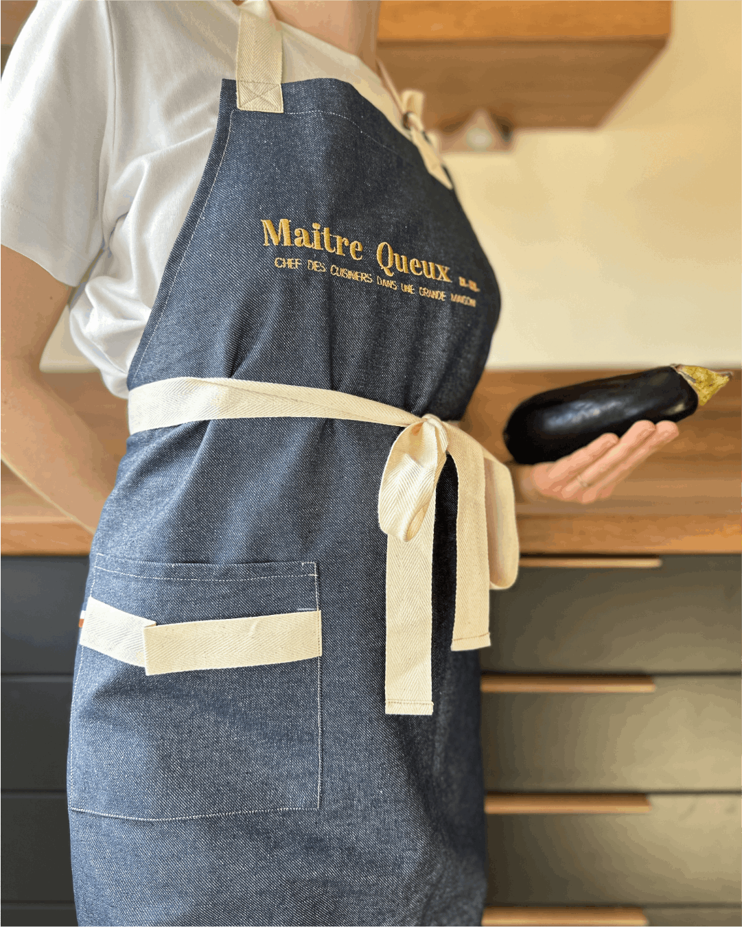 Tablier de cuisine personnalisé - Maitre queux  - coloris Denim