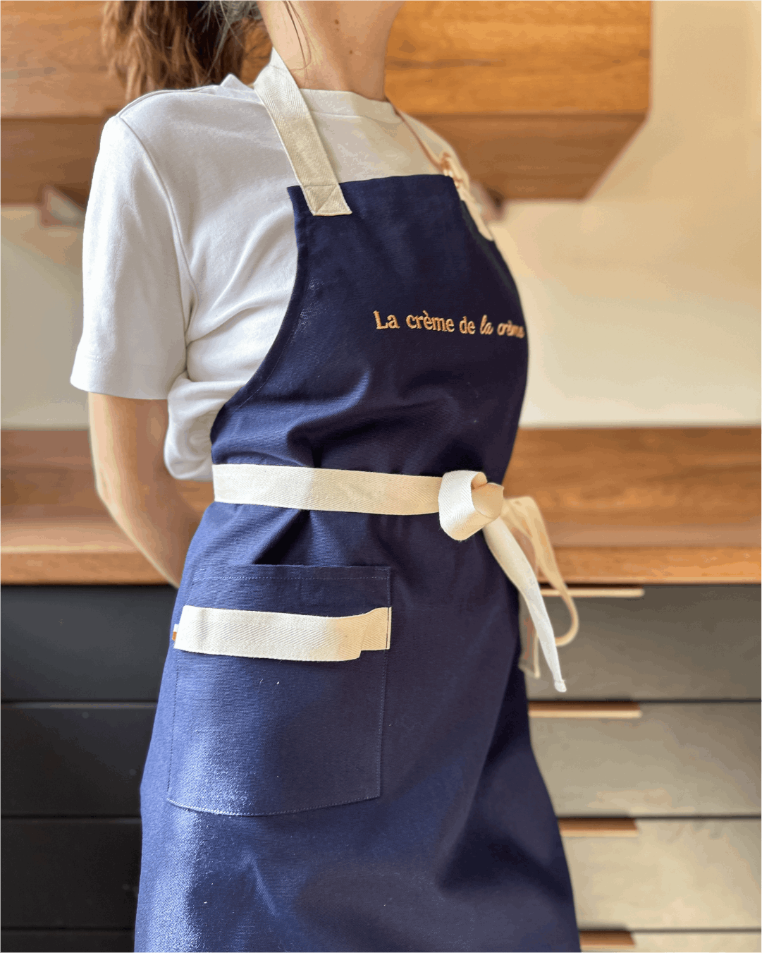 Tablier de cuisine personnalisé - La crème de la crème - coloris bleu marine 